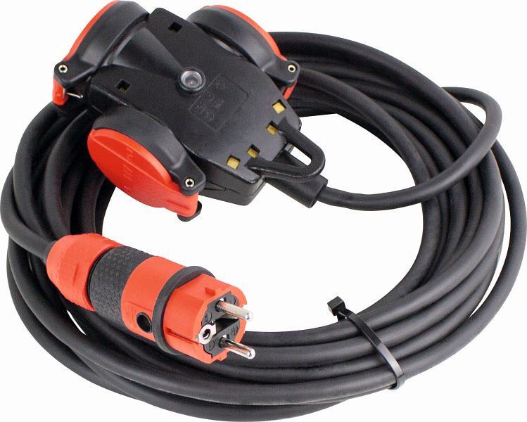 as-Schwabe Verlängerungsleitung 10m, schwarz mit SCHUKOultra Pro-Stecker, 3fach-Kupplung, selbstschließende Klappdeckeln rot/schwarz, H07RN-F 3G2,5, 62258