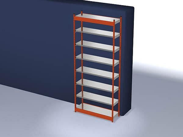 hofe Fachboden-Grundregal, 3000x400x1300 mm, 7 Fachebenen, verzinkt / RAL 2004, 200 kg Fachlast, 2000 kg Feldlast, einseitige Bedienung, ROG304013ME