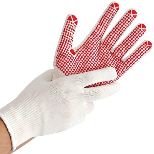 Franz Mensch Mittelstrickhandschuhe Structa, weiß, Größe 10/XL, Nylon/Baumwolle einseitig rote PVC-Noppen, VE: 120 Paar, 338335