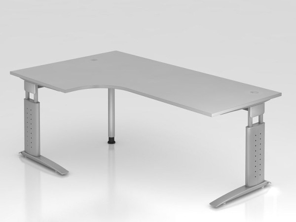 Hammerbacher Winkeltisch C-Fuß 200x120cm 90° Grau/Silber, Winkelform 90°, horizontale Kabelwanne, links oder rechts montierbar, VUS82/5/S