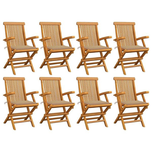 vidaXL Gartenstühle mit Beigen Kissen 8 Stück Massivholz Teak, 3072892