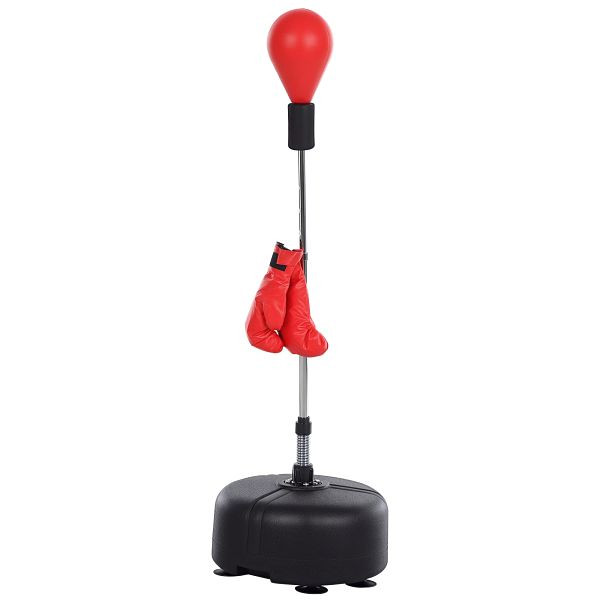 HOMCOM Punchingball-Set, Box-Trainingsset, 136-154 cm höhenverstellbar, mit 1 Paar Handschuhe, Geeignet für Profis und Anfänger, A91-097RD