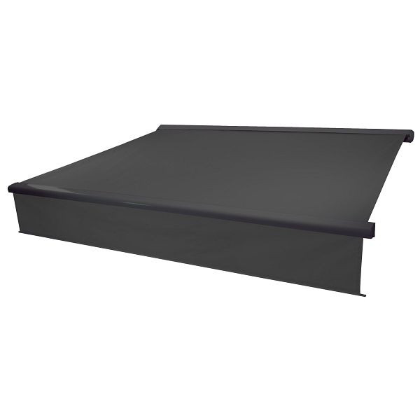 Mendler Elektrische Vollkassetten-Markise T124, 4,5x3m ausfahrbarer Volant, Polyester Anthrazit, anthrazit, 58302+58312