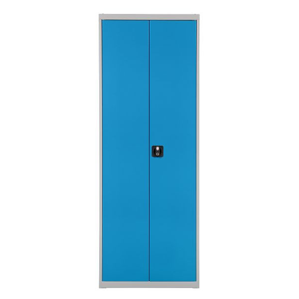 ADB Regalschrank mit Tür, 15 Fachböden, 90 Lagersichtkästen, RAL 7035/5012, 42833