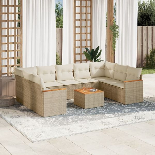 vidaXL 10-teilig Garten-Sofagarnitur mit Kissen Beige Poly Rattan, 3258684