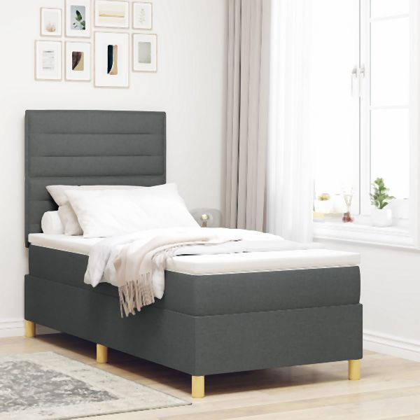 vidaXL Box Spring Bett mit Matratze Dunkelgrau 100x200 cm Stoff, 3339519