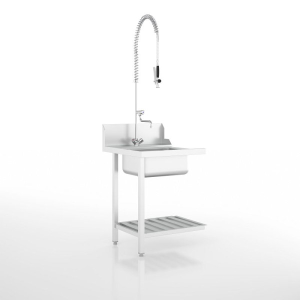 Ackermann Spülmaschinen Zulauftisch mit Becken 650x720x875 mm - H-Linie, Anbau links, Unterbau mit Ablagerosten, 9021105
