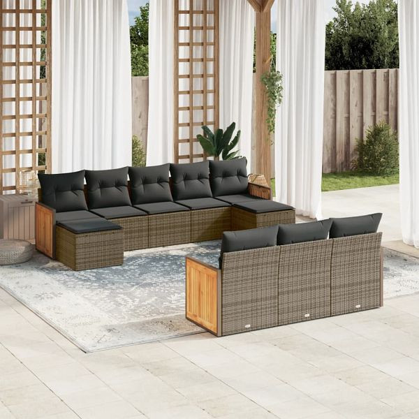 vidaXL 10-teilig Garten-Sofagarnitur mit Kissen Grau Poly Rattan, 3228097