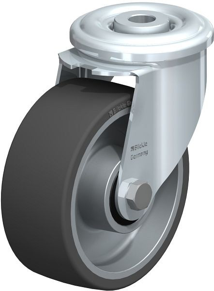 Blickle LIR-ALSI 100G Hitzebeständige Stahlblech-Lenkrolle mit Rückenloch, Silikon-Gummi, Schwarz, 754715