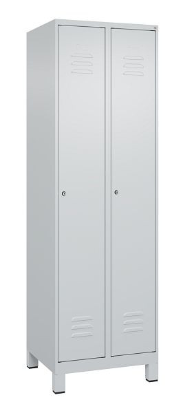 C+P Umkleidespind Classic PLUS mit Mitteltrennwand, Füße, 2 Abteile, 1950x600x500mm, 7035/7035, Zylinderschlösser, 080010-20F S10024