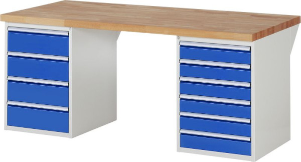 RAU Werkbank Serie 7000 - Baukasten-Bauweise, 2x Unterbau-Container (4x Schublade, 6x Schublade), 2000x840x900 mm, 03-7821A3-209B4S.11