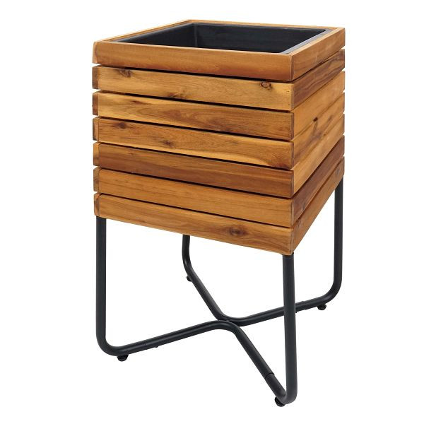 Mendler Pflanzkasten HWC-L25, Pflanzkübel Blumenkasten, quadratisch 60x33x33cm Outdoor Stahl Akazie Holz FSC, braun, 98585