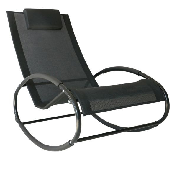 Outsunny Schaukelstuhl Schaukelliege Gartenliege Schwungliege 1 x Kopfkissen wetterfest Stahl + Textilene Schwarz bis 120 kg 105 x 62 x 88 cm, 84A-090