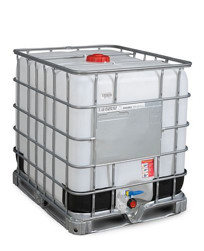 DENIOS IBC Container, Stahlrahmen-Palette, 1000 l, Öffnung NW150, Auslauf NW50, 266158