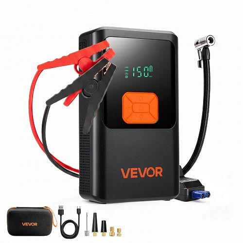 VEVOR Starthilfe 4000 A Booster 9 L Benzin & 8 L Dieselmotoren, 150 psi Reifendruck, LED-Taschenlampe, ABS-PC-Gehäuse, Verpolung, YJDYQDCQK1161TOI4001V9