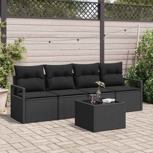 vidaXL Garten-Sofa-Set mit Kissen, 5er Set, Schwarz 55 x 55 x 37 cm, 3354922