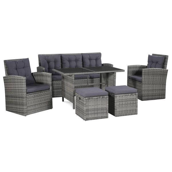 vidaXL 6-teilig Garten-Lounge-Set mit Auflagen Poly Rattan Grau, 43960