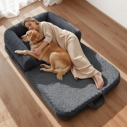 VEVOR Hundebett für Menschen & Hunde, 179x95x24 cm, Memory-Schaum, Seitentasche, Griff, waschbarer Bezug, Dunkelgrau, RLGCSHSZFXDH6SR7Z001V0