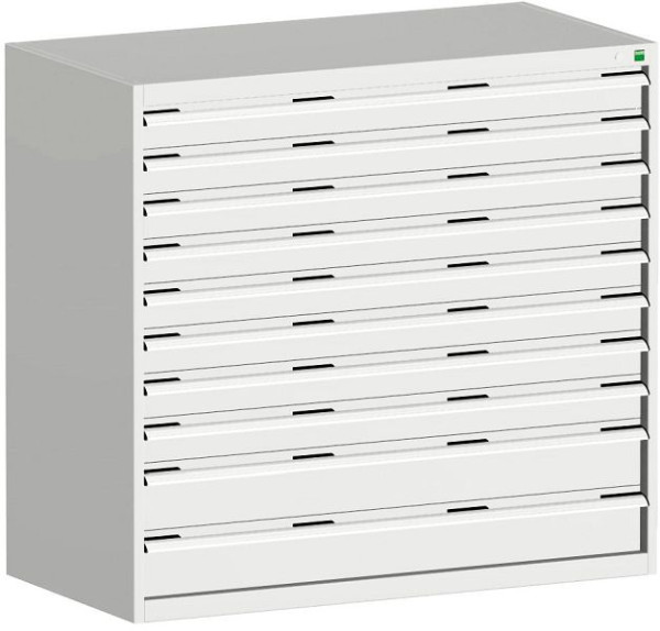 bott cubio Schubladenschrank bestückt mit 10 Schwerlastschubladen BxTxH: 1300 x 750 x 1200 mm, RAL 7035, 40030026.16V