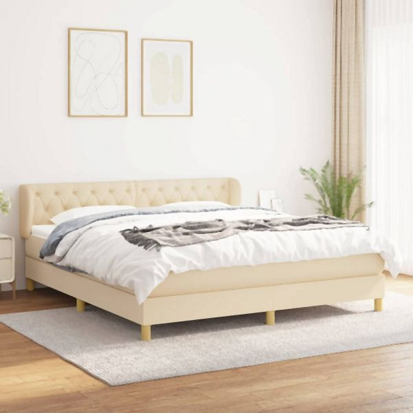 vidaXL Boxspringbett mit Matratze Creme 160x200 cm Stoff, 3127058
