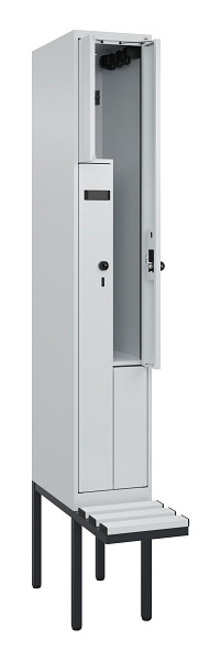 C+P Z-Spind Evolo PLUS, Bank, 2 Fächer, 2120x300x815mm, 7035/7035, Drehriegel, Material Sitzfläche Kunststoff, 0490437-102 S10067