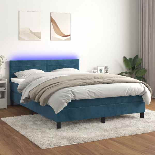 vidaXL Boxspringbett mit Matratze & LED Dunkelblau 140x200 cm Samt, 3134469