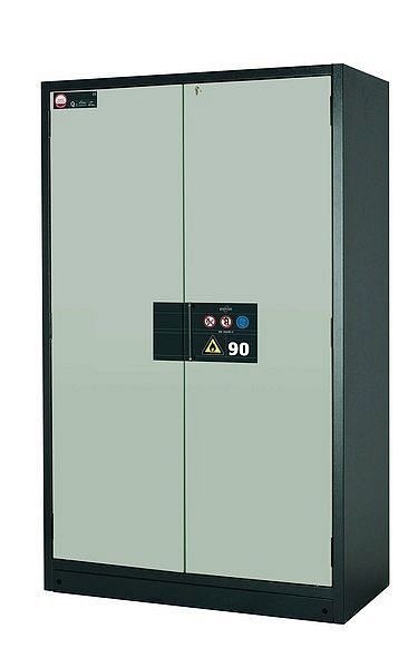 asecos Sicherheitsschrank Q-PEGASUS-90, Q90.195.120.WDAC in lichtgrau RAL 7035 mit 4x Auszugswanne Standard (Edelstahl), 30002-041-30018