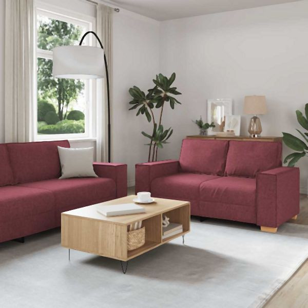 vidaXL 2-teilig Sofagarnitur mit Kissen Weinrot Stoff, 3324694