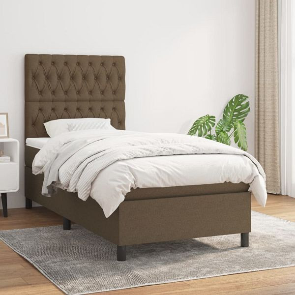 vidaXL Boxspringbett mit Matratze Dunkelbraun 90x200 cm Stoff, 3141988