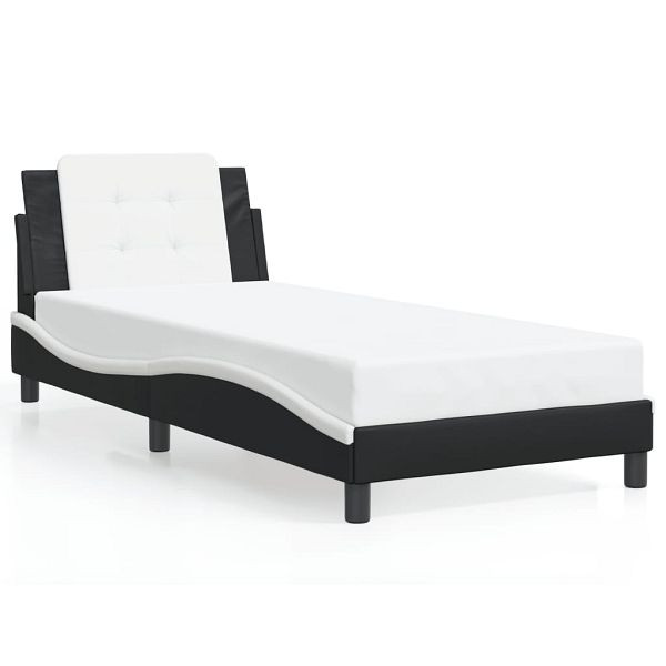 vidaXL Bettgestell mit LED Schwarz und Weiß 90x200 cm Kunstleder, 3214087