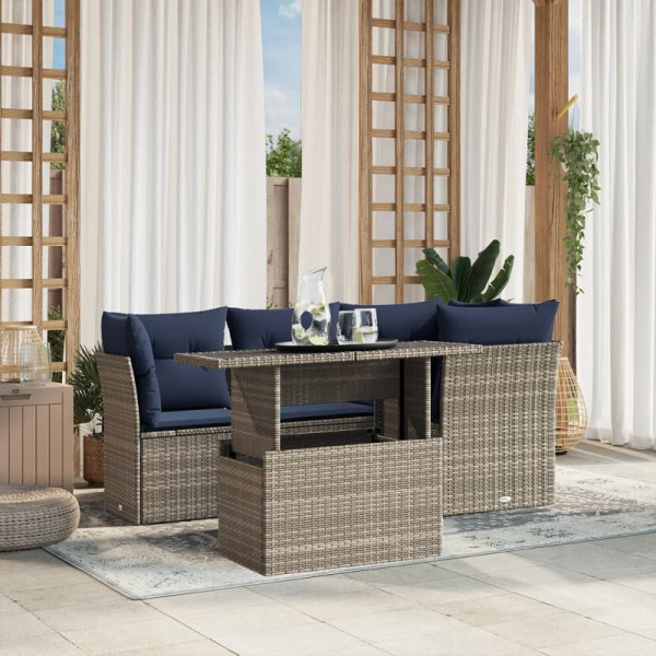 vidaXL 5-teiliges Gartensofa-Set mit Kissen, grau, Polyrattan, 3266561