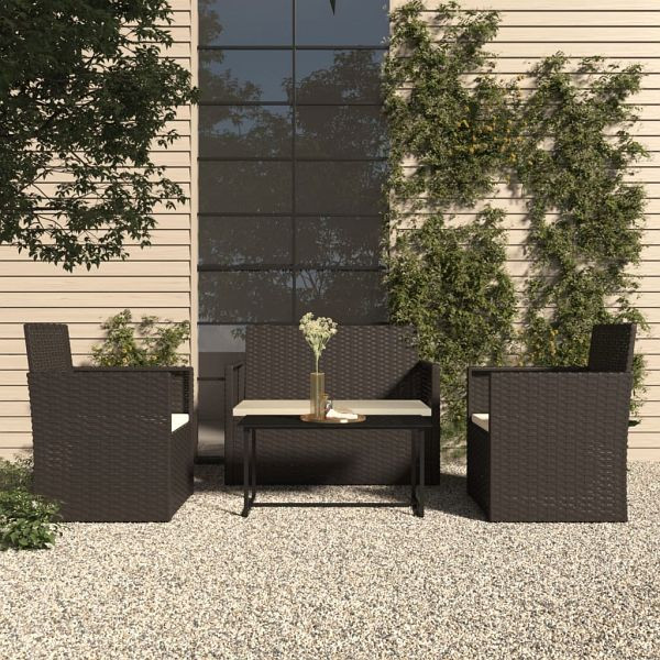 vidaXL 4-tlg. Garten-Lounge-Set mit Kissen Poly Rattan Schwarz, 319194