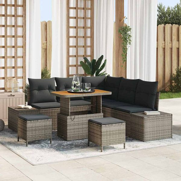 vidaXL Garten-Sofa-Set mit Kissen 8-teilig Grau Poly-Rattan, 3362788