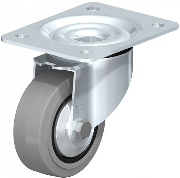 Blickle LK-POEV 100R-3-SG-FA Stahlblech-Lenkrolle, schwere Ausführung, mit Anschraubplatte, Elastik-Vollgummi, Grau, 467787