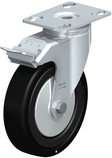 Blickle LKPA-VPA 126K-FI-EL-FA Apparate-Lenkrolle mit Anschraubplatte & Feststeller, Vollgummi, Schwarz, 311720