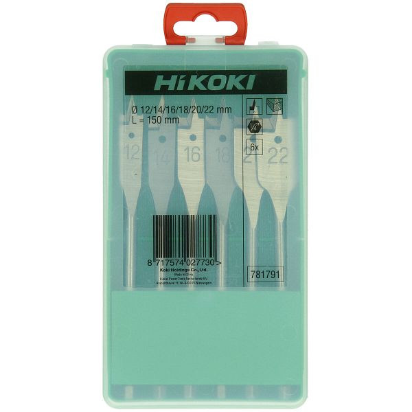 HiKOKI Flachholzbohrerset (6 -teilig) 12/14/16/18/20/22 x 150 mm, 781791