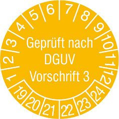 SafetyMarking Prüfplakette, Geprüft nach DGUV Vorschrift 3, Prüfzeitraum: 19-24, Ø 3 cm, Folie, selbstklebend, VE: 500 Stück/Rolle, 31.C2105-19-24