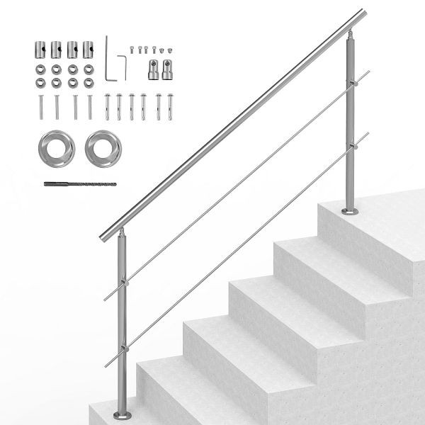 VEVOR Geländer Edelstahl Treppengeländer Handlauf 2 Querstäbe 1800x104x1060mm, BXGSLZFS180CXMYZKV0
