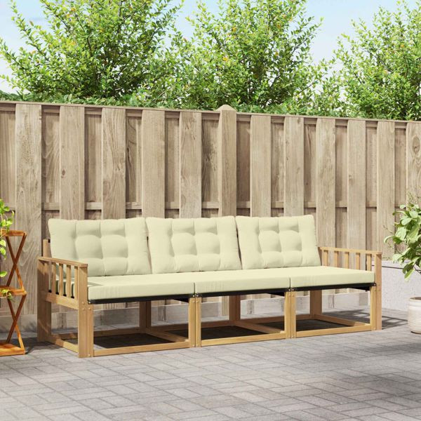 vidaXL Outdoor-Sofagarnitur mit Kissen 3-teilig Weiß und Creme, 3388368