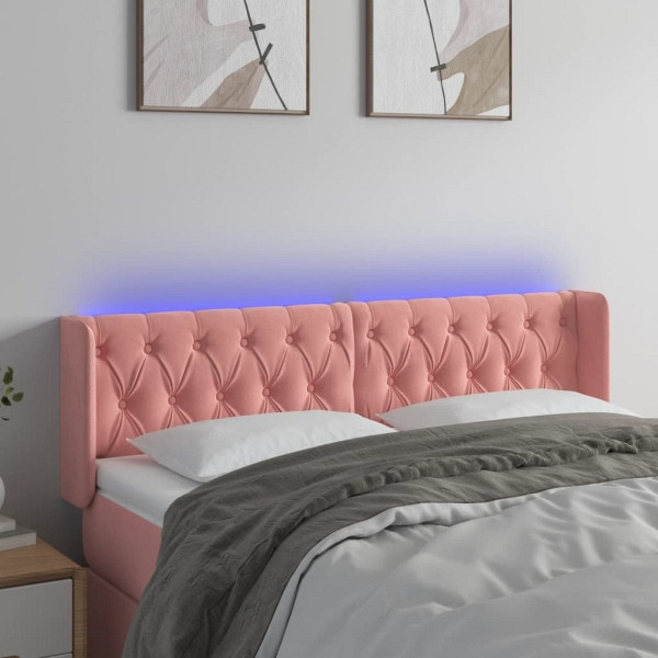 vidaXL LED Kopfteil Rosa 147x16x78/88 cm Samt, Polyester, 3123625