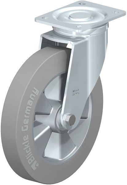 Blickle LH-ALEV 250K-SG Stahlblech-Lenkrolle, Schwerlast-Ausführung, mit Anschraubplatte, Elastik-Vollgummi, Grau, 366476