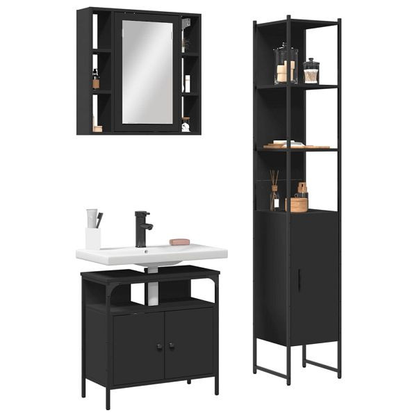vidaXL 3-tlg. Badmöbel-Set Schwarz Holzwerkstoff, 3214735