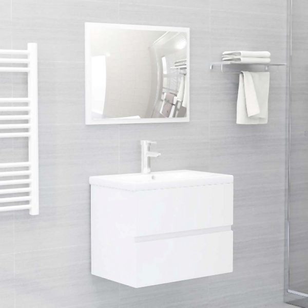 vidaXL 2-teilig Badmöbel-Set Hochglanz-Weiß Holzwerkstoff, 804878