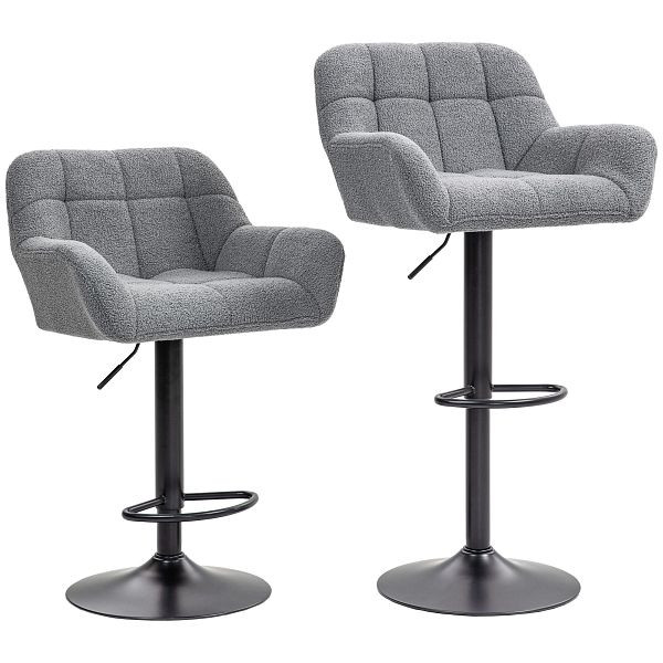 HOMCOM Barhocker 2er-Set Retro-Design höhenverstellbar Fleece-Optik Grau + Schwarz, 835-760V02GY