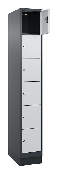 C+P Schließfachschrank Evolo PLUS, mit Sockel, 6 Fächer, 1950x300x500mm, 7016/70, Frontfarbe RAL 7035 Lichtgrau, 049020-106 S10017