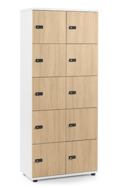 Deskin Schließfachschrank OFFICE-LINE mit 10 Fächern, Eiche hell, 800 x 420 x 1890 mm, ohne Posteinwurf, 290095