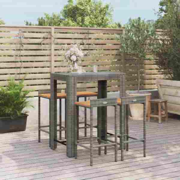 vidaXL 5-tlg. Gartenbar-Set Grau Poly Rattan & Massivholz Akazie, 3187709