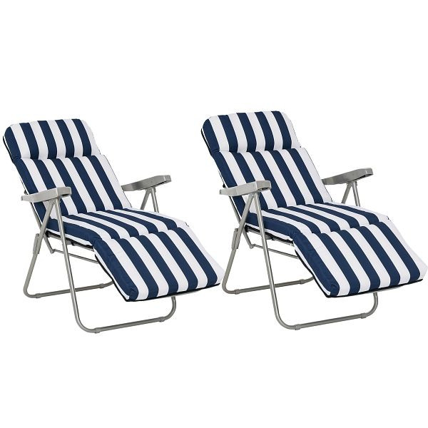 Outsunny Klappstühle Gartenstuhl Sonnenliege Armlehne klappbar 5 Positionen Auflage Blau 60 x 75 x 102 cm, VE: 2 Stück, 01-0712