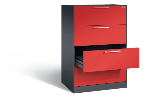 C+P Karteischrank Asisto, H1310xB800xT600mm, Farbe: Schwarzgrau / feuerrot, Bügelgriff, 146223-422 S10101