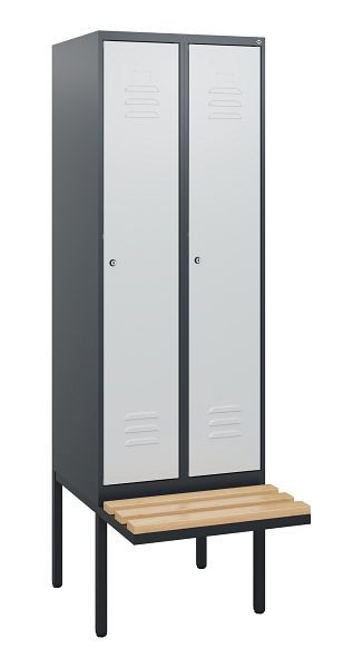 C+P Umkleidespind Classic PLUS, 2 Abteile, 1950x600x815mm, 7016/7035, Zylinderschlösser, Buche-Sitzleisten, 0800405-20 S10028
